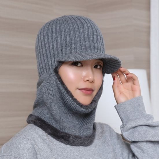 브리드 넥워머 털모자(그레이)/기모 방한모자