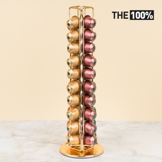 THE100% 네스프레소 호환 캡슐커피 보관함 십자형 회전타워 40구 홀더 거치대 골드