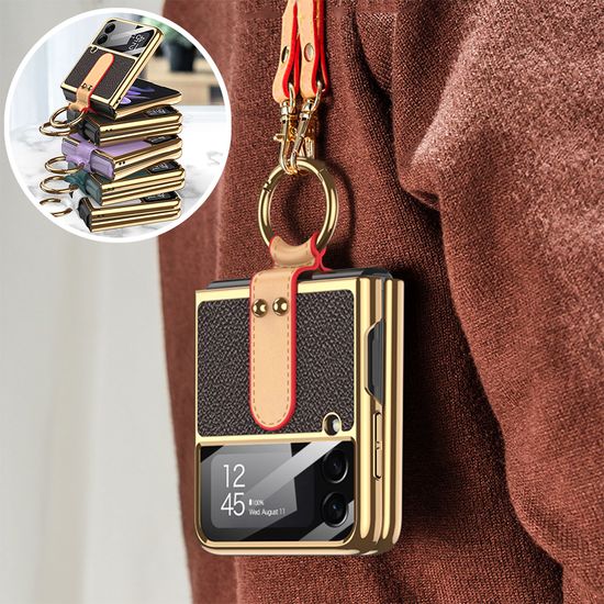 갤럭시z플립 7 FE 6 5 4 3 골드링 가죽 스트랩 케이스