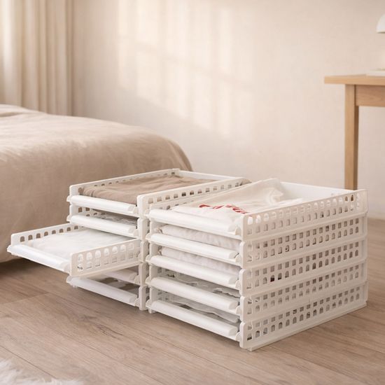 풀 슬라이딩 옷정리 적층 트레이 소형 5개 옷트레이