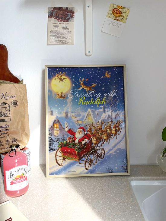 크리스마스 루돌프와 산타 일러스트 포스터