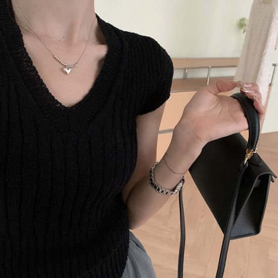 썸머 부클 슬림 반팔니트