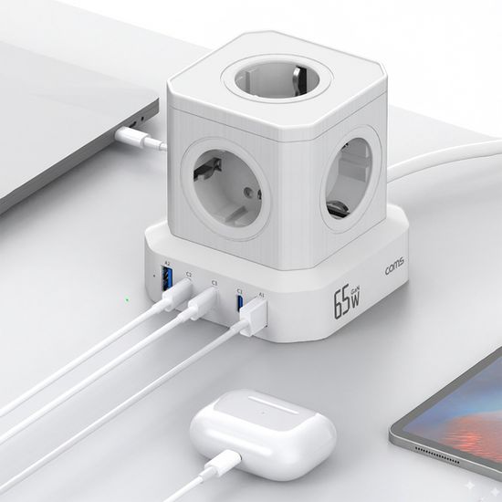 컴스 AC490 안전10구 큐브멀티탭 USB 충전기 콘센트