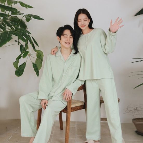 진짜 피치기모 겨울 커플 잠옷 파자마 (2컬러)