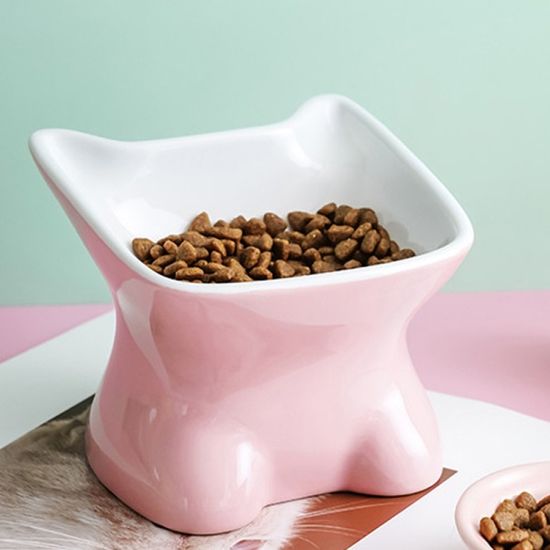 반려동물 고양이얼굴 도자기 식기(핑크)