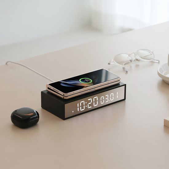 15W 슬림 엣지 미러 무선충전 알람시계 탁상시계