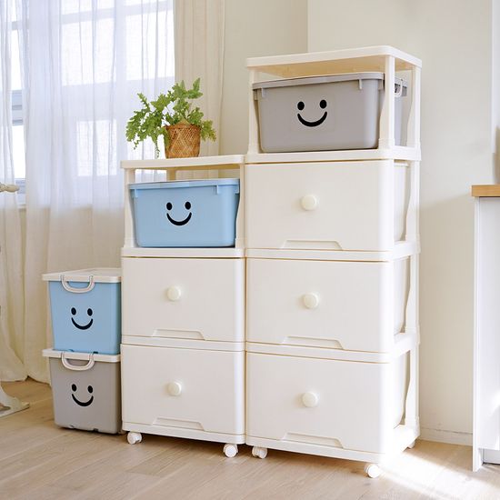 60L 대형 그란데 해피탑 플라스틱 이동식 서랍장 4단