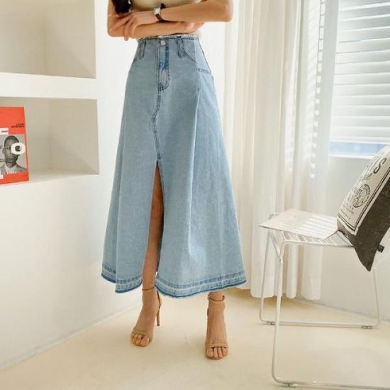 Light Denim A-Line Long Skirt