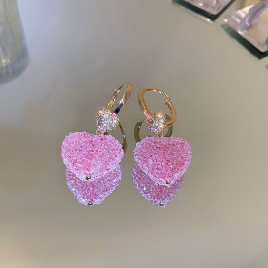 크리스탈 캔디 리본 하트 숏드롭 귀걸이 악세사리