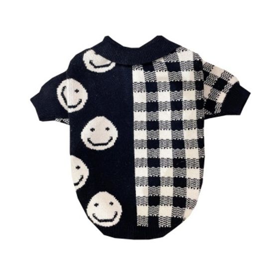 강아지 옷 스마일 체크 니트 스웨터 애견 따뜻한 외출