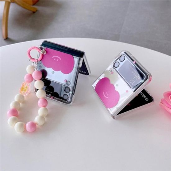 갤럭시Z플립 4 3 나비 플라워 비즈 스트랩 투명케이스