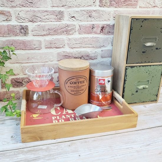 레드 카페 일러스트 우드 데코 트레이