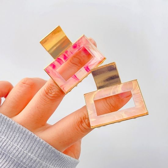 예쁜 오로라 자개 미니 사각 헤어 프랑스 메탈 집게핀