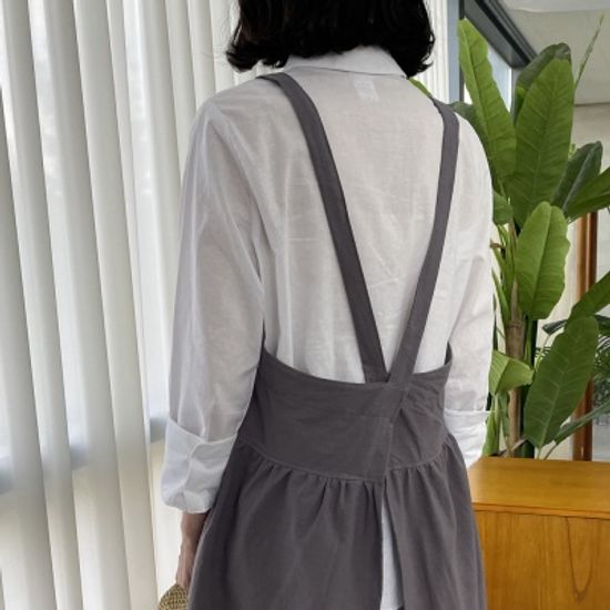 쿠이나 자체제작 프릴 와이드 린넨 앞치마 원피스