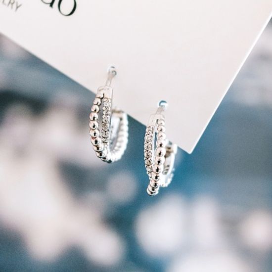 실버 볼 큐빅 꼬임 원터치 링 귀걸이