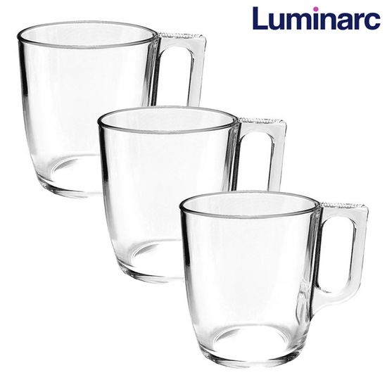 내열강화 머그잔 250ml 3P 유리 카페 커피 투명머그컵