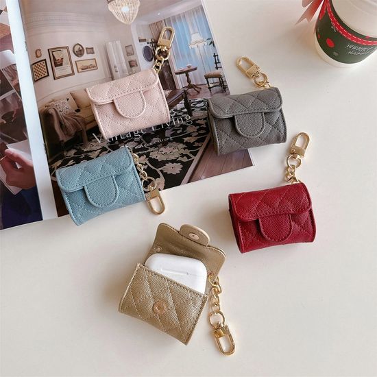 에어팟 4 3 프로 2 1 퀼팅 가죽 파우치 키링 케이스