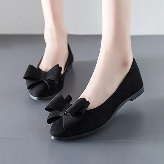 스웨이드 리본 플랫슈즈 세련된 여성 슈즈