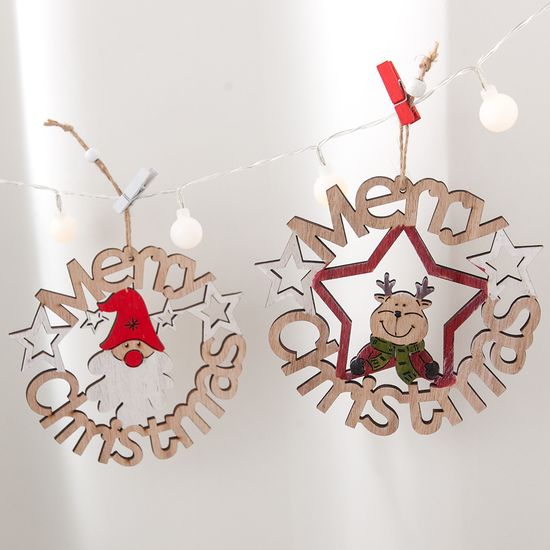 [2+1] 크리스마스 우드 트리 장식 원형 글자 15cm