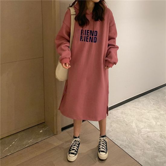 기모 후드 롱 원피스 여성 기모 후드