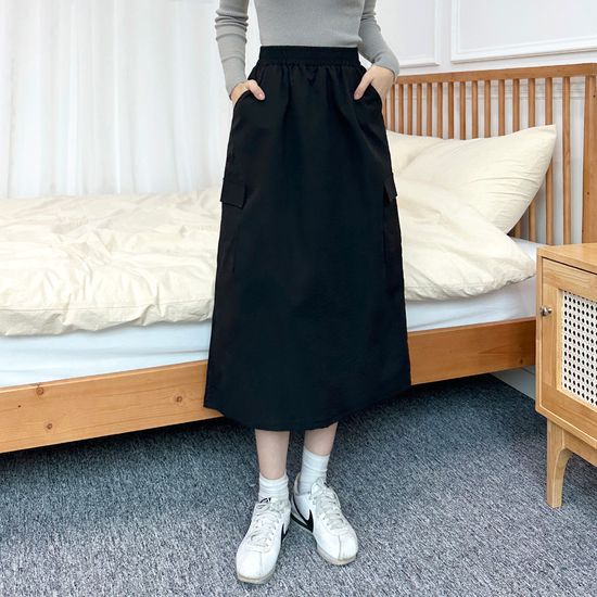 지키루 바스락 카고 밴딩 롱 스커트 여성 치마 슬릿