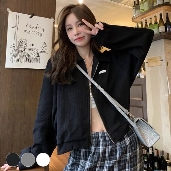 투웨이 집업 살짝 크롭 긴팔 점퍼 여성 아우터