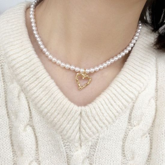 [선물포장] 빈티지 하트 탄생석 진주 목걸이