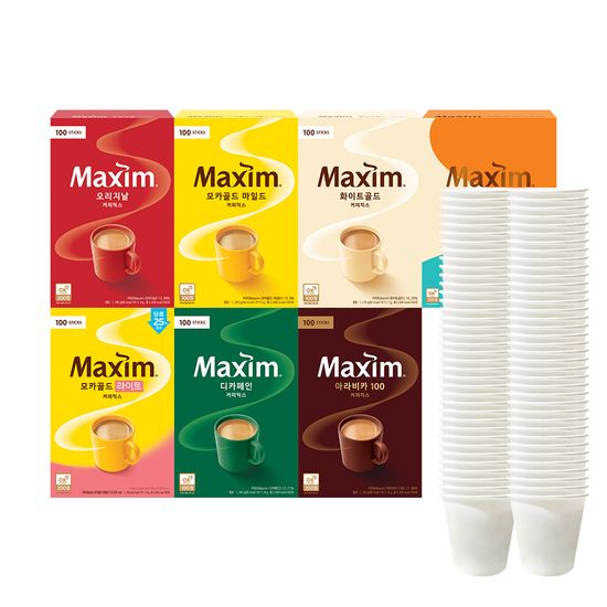 맥심 커피믹스 100T+종이컵 100개 / 화이트 모카 아라