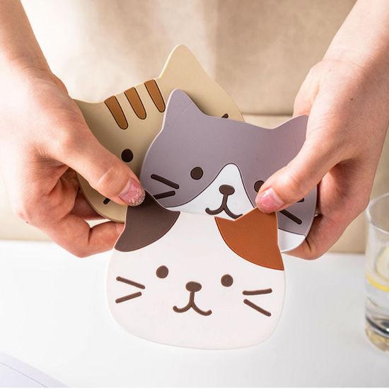 실리콘 고양이 컵받침 코스터(WD4E555)
