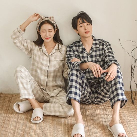 심플 순면 체크 파자마 홈웨어 세트
