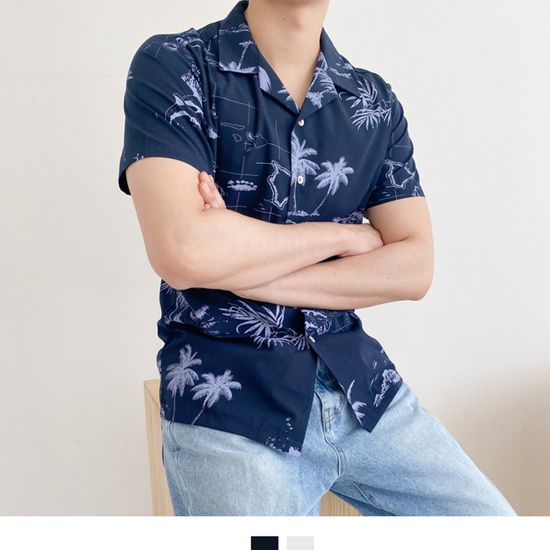 커플 시밀러룩 하와이안 셔츠 남성 캐주얼 반팔