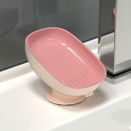 무타공 흡착식 비누받침대 물빠짐 거치대 핑크 F719