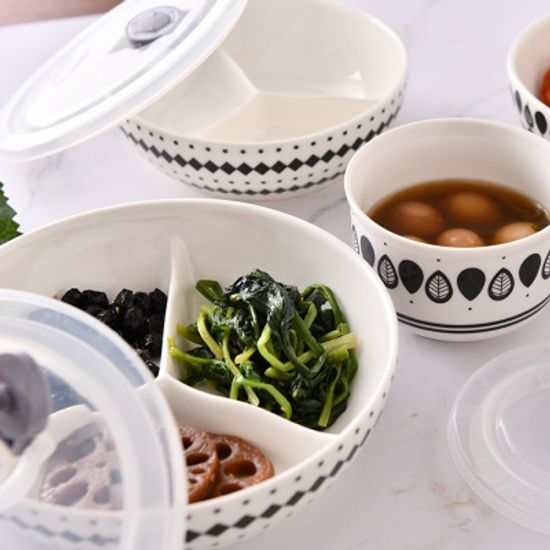 1+1 폴란드풍 도자기 밀폐뚜껑 3칸 나눔 반찬통(XL)
