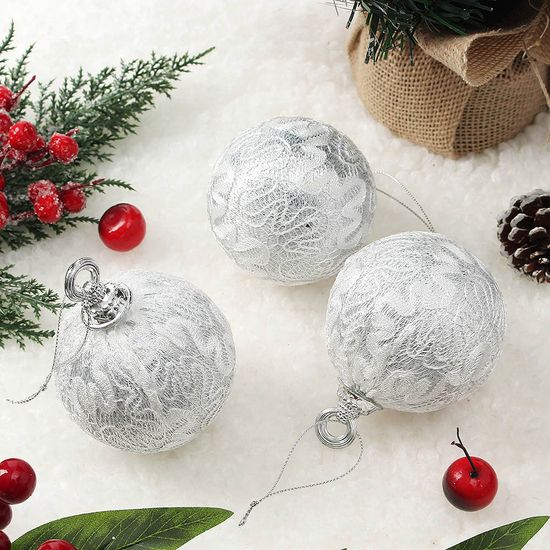 실버 레이스 장식볼 3p(8cm) (실키레이스1)