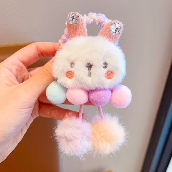 귀여운 캐릭터 인형 폼폼이 방울 장식 반묶음 머리끈