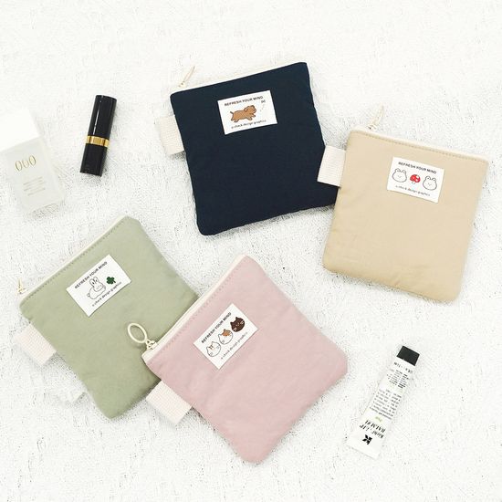 오첵 폭신폭신 사각 휴대용 면 파우치 S