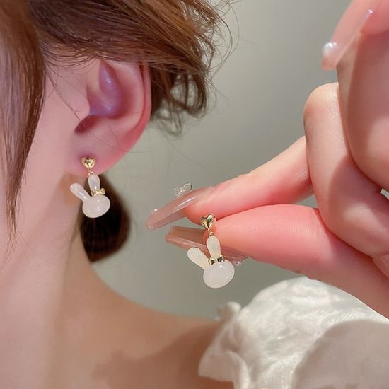 미니 골드 하트 토끼 스톤 드롭 귀걸이 패션 귀고리