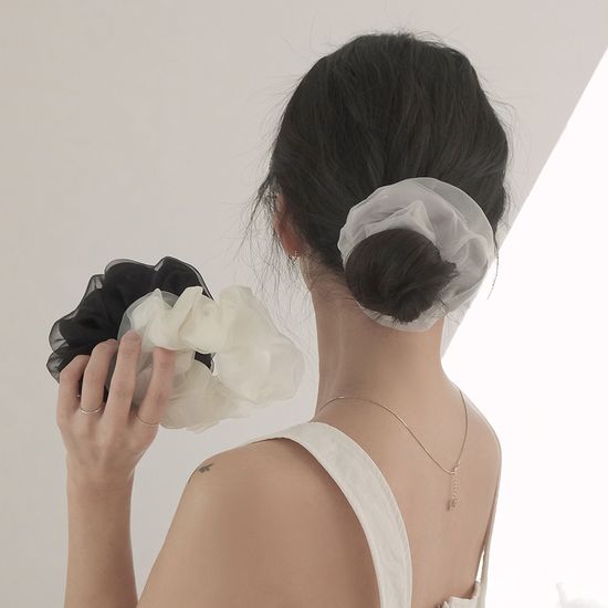 [자체제작/3개세트] 이중 새틴 쉬폰 빅 스크런치