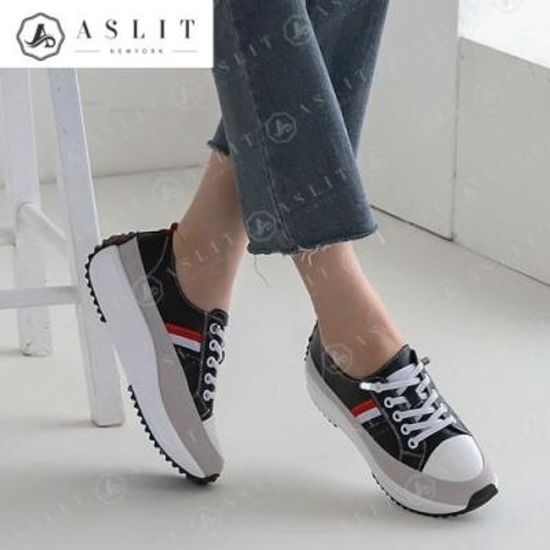 [애슬릿]여성 천연 소 가죽 키높이 로우탑 스니커즈