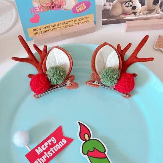 크리스마스 루돌프 집게 머리핀(2개 1세트)