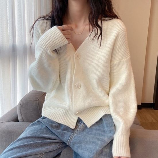 6컬러 여성 브이넥 파스텔톤 골지 카디건 니트 세미 