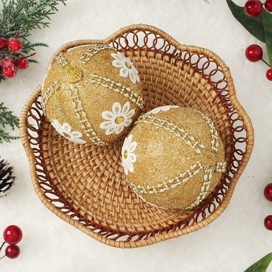 [도토로]로열골드 장식볼 2p(10cm) (데이지꽃자수