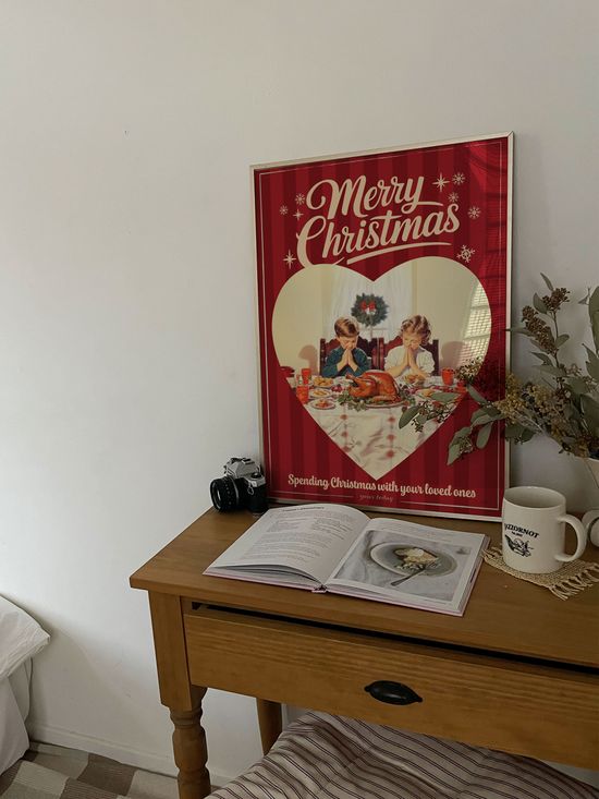 크리스마스 기도하는 아이들 빈티지 일러스트 포스터