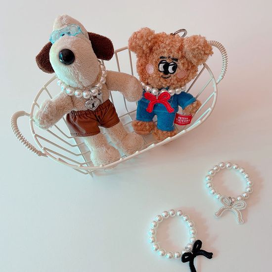 인형용 리본 펜던트 진주 목걸이