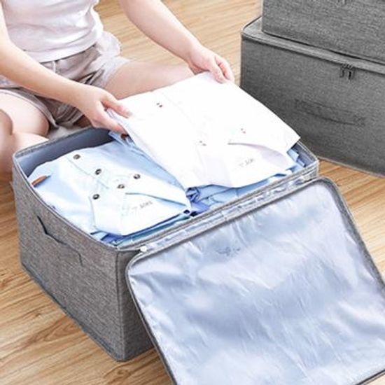 린넨폴리패브릭 지퍼형 옷 수납 박스 정리함 (대형)