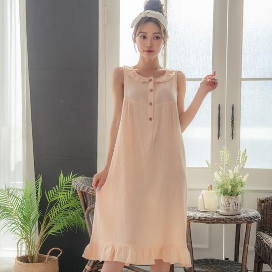 테라우드 홈웨어 거즈 순면 나시 민소매 원피스 잠옷