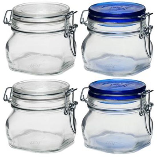 밀폐용기 유리병 500ml 투명2P+블루2P 양념 수제청병