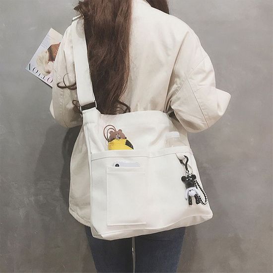 곰돌이 키링 데일리 에코백 캔버스 가방(WFFNOAS)
