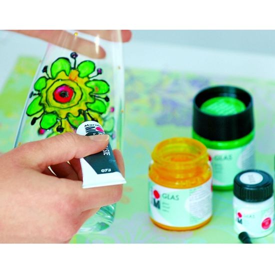 마라부 글라스 4색물감(수성)+아웃라이너+붓 MB1306