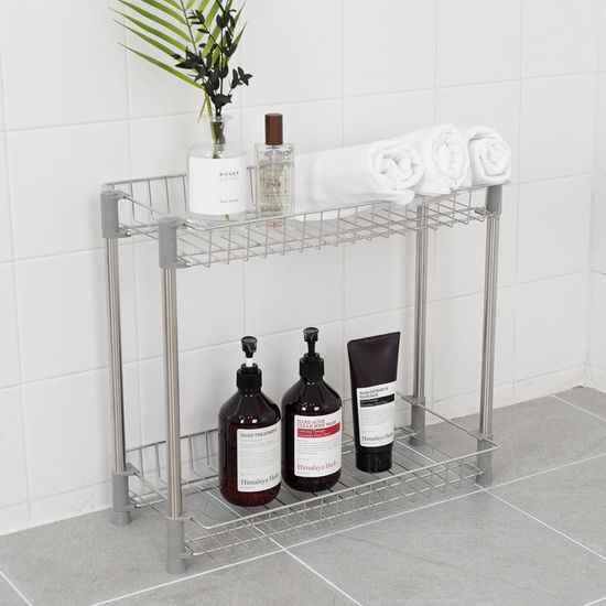 다용도 화장실 욕실 스텐 무타공 스탠드 일자선반 2단